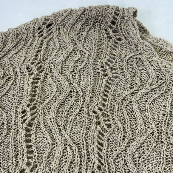 Coldwater Creek Crochet Open Knit Pullover Short Sleeve Sweater Tan Size XL 16 - Picture 8 of 14